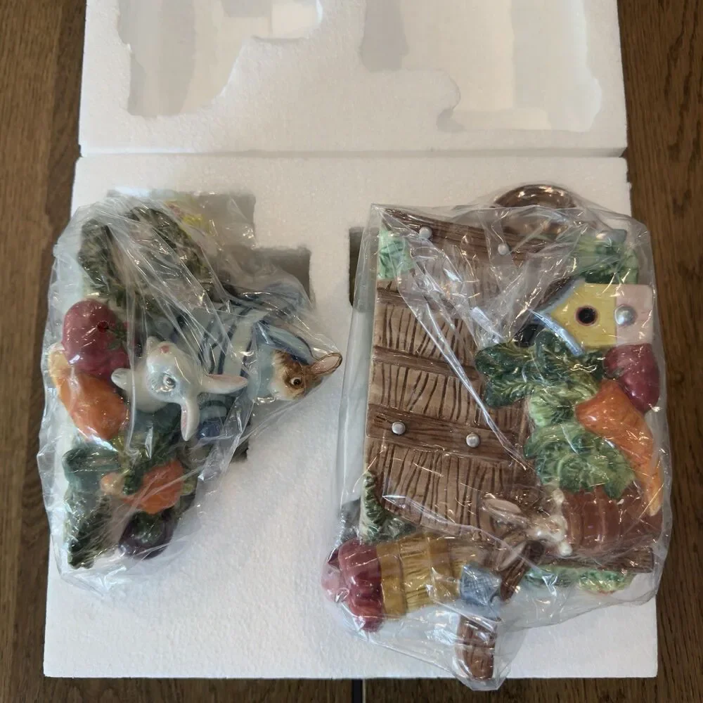 Fitz and Floyd English Garden Bunnies Wheelbarrow Cookie Jar Spring Vintage 1996